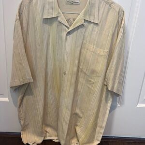 Tommy Bahama Beige/Yellow Short Sleeve Button Down Shirt With Palm Tree Design